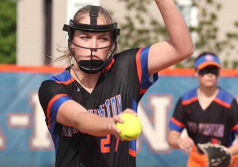 Genoa-Kingston's Bryce Boylen delivers a pitch during their Class 2A Regional quarter final game against Rockford Lutheran Monday, May 15, 2023, at Genoa-Kingston High School.