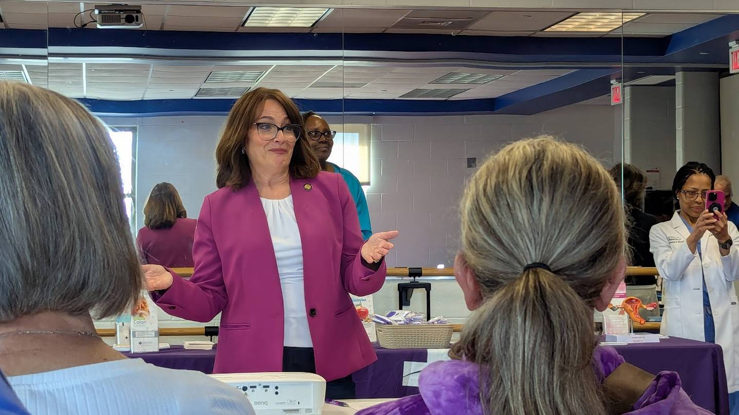 State Sen. Meg Loughran Cappel welcomes attendees to her Women’s Health Care Expo on Saturday, March 21, 2026, at the C.W. Avery Family YMCA in Plainfield.