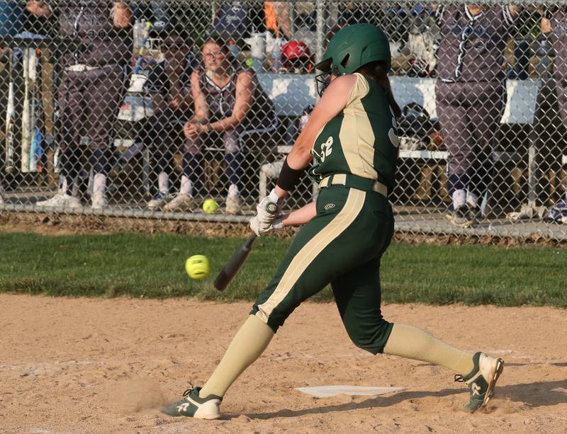 St. Bede's Maddy Dalton smacks a hit against Ridgewood AlWood/Cambridge in the Class 1A Sectional semifinal game on Tuesday, May 23, 20223 at St. Bede Academy.