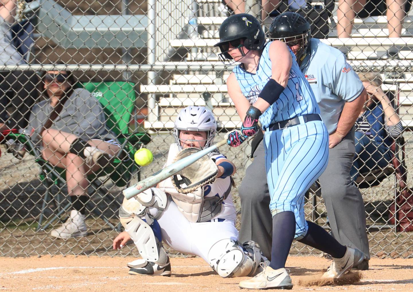 Bureau Valley's Kayden Haage gets a hit against Newman on Monday, March 30, 2026 at Bureau Valley High School.