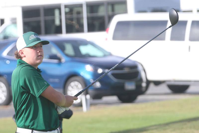 St. Bede's Gavin Lamboley tees off during the Class 1A Regionals on Wednesday, Oct. 1, 2025 at Deer Park Golf Club in Oglesby.