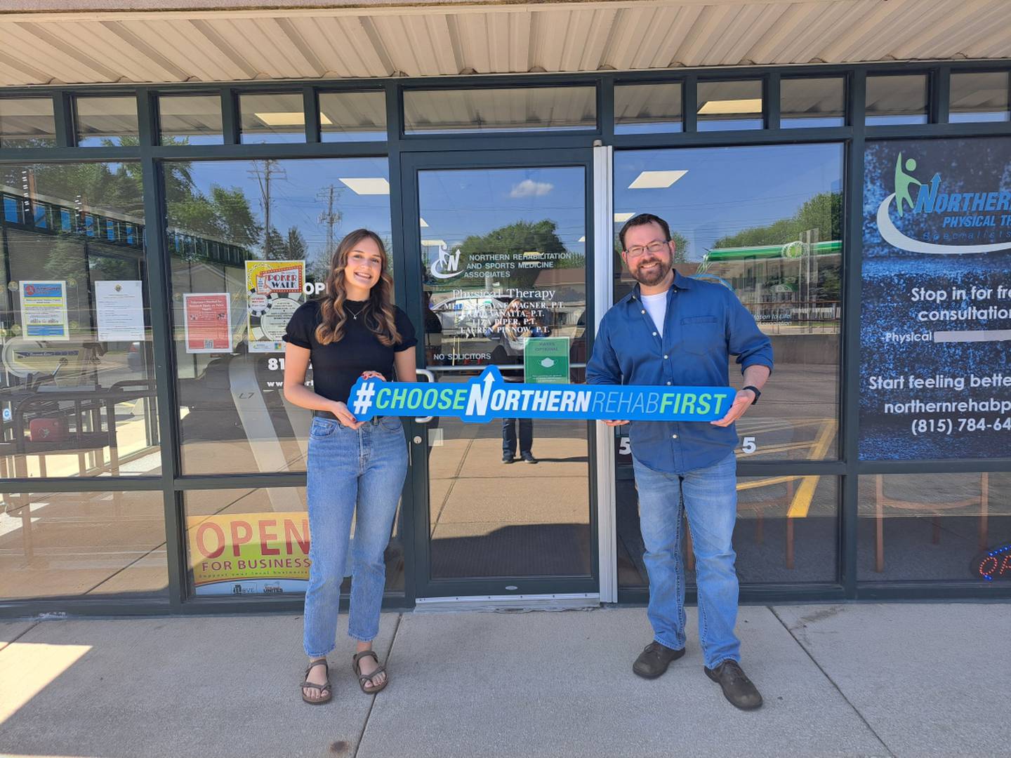 Rylie Stoffregen (left), with Northern Rehab’s physical therapist Todd Vanatta, is one of the practice's two scholarship recipients for 2024.