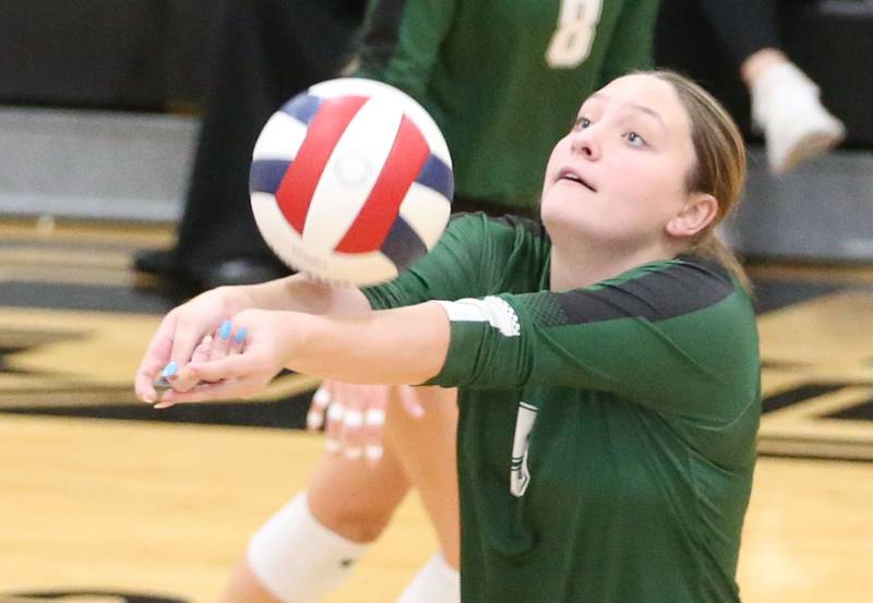 St. Bede's Jillian Pinter returns a serve against Orion during the Class 1A Regional semifinals on Wednesday, Oct. 29, 2025 at Putnam County High School.