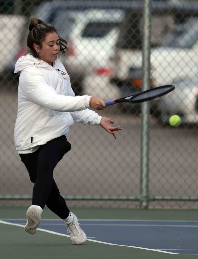 Kylie Cohn, of Jacobs during the IHSA State girls tennis tournament Thursday October 20, 2022 at Hersey High School in Arlington Heights.