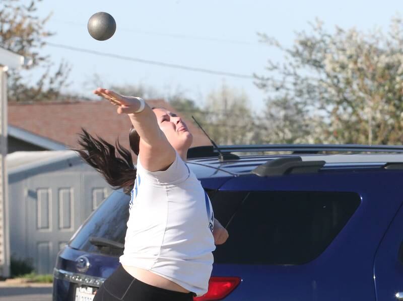 Princeton's Morgan Richards throws shot put during the Ferris Invitational on Monday, April 15, 2024 at Princeton High School.