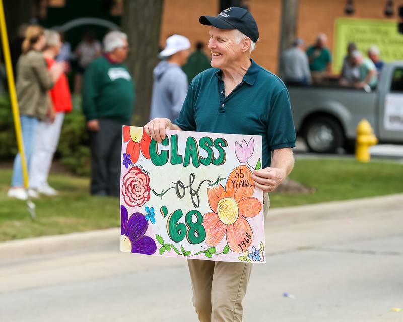 Jim Bloomgren, Class of 68, marches in the Glenbard West Homecoming Parade.  Sept 16, 2023