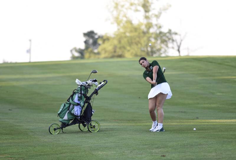 Bishop McNamara's Rhaya DePaolo shoots for the green at Minne Monesse Golf Club on Friday, August 15, 2025.