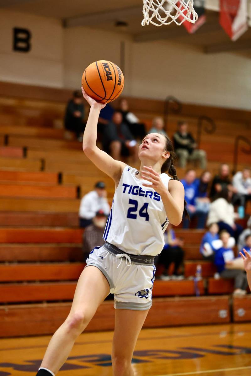 Princeton senior Keighley Davis scores a breakaway layup in Monday's 54-17 win over Henry-Senachwine at Prouty Gym.