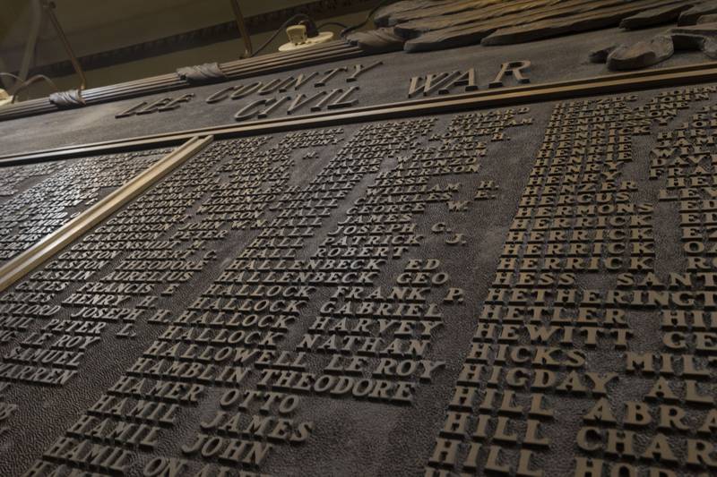 The Lee County Civil War Memorial on display in the Old Lee County Courthouse.
