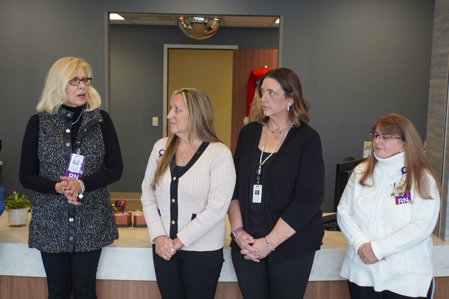From left to right: Rochelle Community Hospital CEO Karen Tracy, Chief Nursing Officer Rhonda Marks, Licensed Clinical Social Worker Danica Reints and Manager of Outpatient Services Tracey Busby.