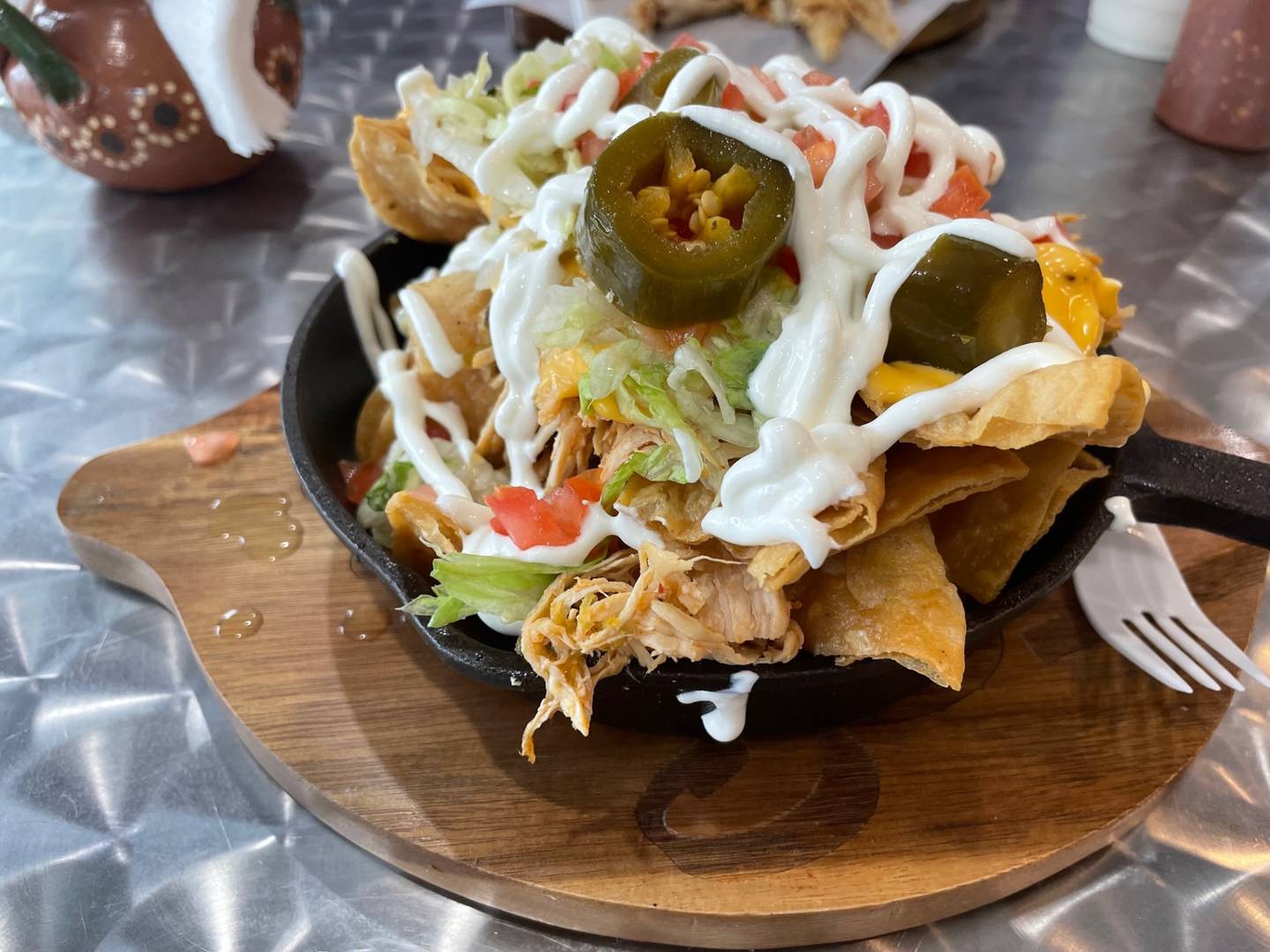 Loaded nachos from Marichuy’s Taqueria in Spring Valley. Served in a skillet, these nachos come with a choice of beef, pork, chicken or chorizo.