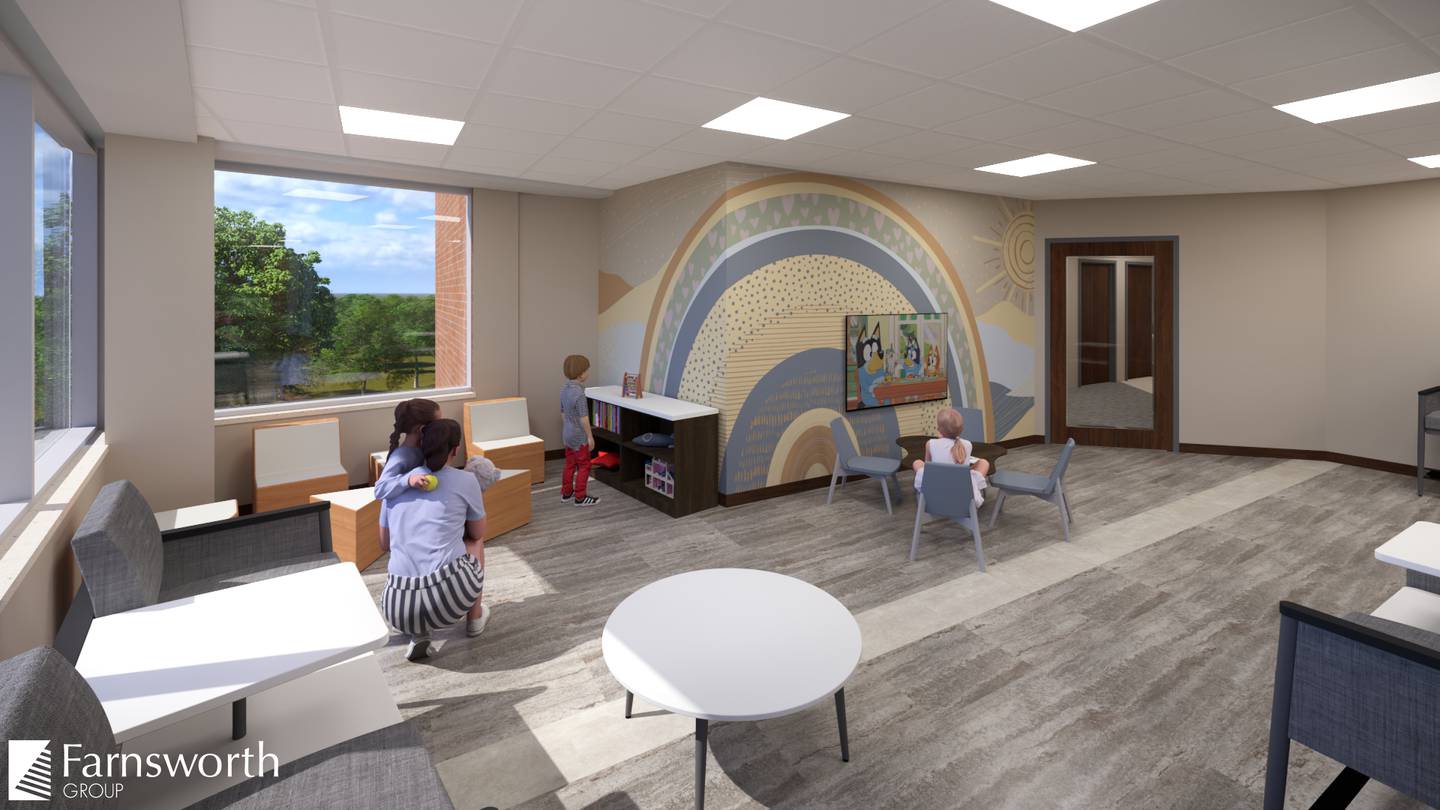 A rendering shows the planned waiting room in the south addition clinic at Morrison Community Hospital. The groundbreaking on the two-story addition is set for Thursday, Dec. 5, 2024.