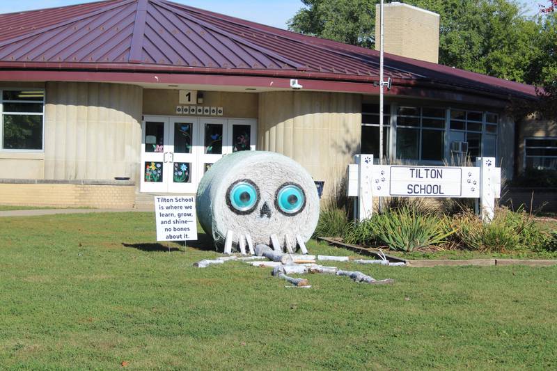 Lay, hay: Tilton Elementary School added makeshift bones to create a Halloween-themed bale. The bale was part of the 2025 Hay Bale Trail in Rochelle throughout October.