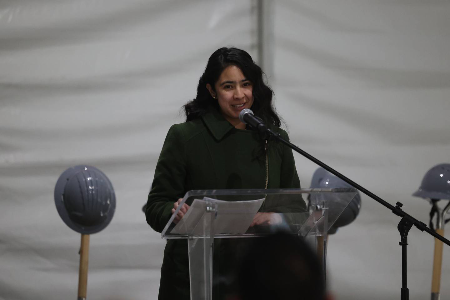 City of Joliet Economic Development Director Paulina Martinez speaks at the Arcadia Cold groundbreaking ceremony for a new cold storage facility on Thursday, Jan. 9, 2025 in Joliet.