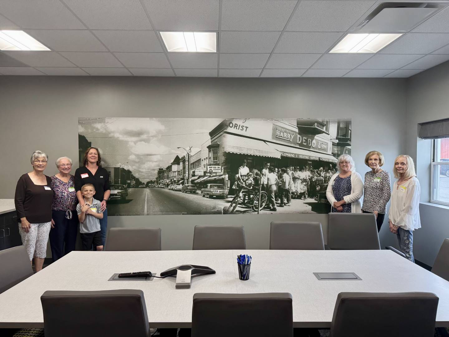 Kay Brannon, Lee Anne Hannigan, Dana Debo-Kuhne, Horizon CEO Mitchelle Rich, Judy Raccuglia and Linda Puchalski stand in the Michael G. Debo meeting room Thursday, May 15 2025, at Horizon House  in Peru.