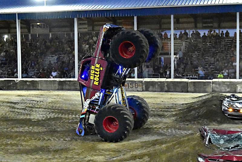 Colton Kiser, driver of High Roller, quickly became a crowd favorite Thursday, Aug. 14, 2025 at the Whiteside County Fair in Morrison. Kiser wowed the crowd with high-octane tricks, ending the night by placing High Roller completely vertical.