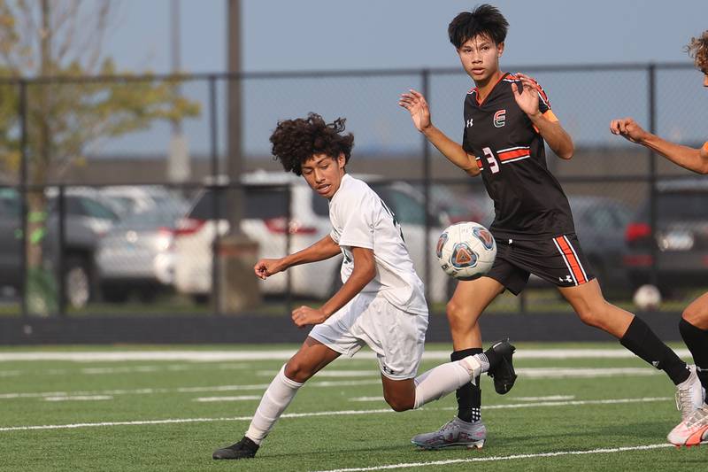 Plainfield Central’s Leonardo Perez runs down the ball against Plainfield East on Tuesday, Sept. 19, in Plainfield.