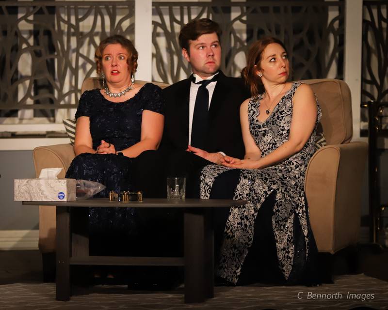 Lisa Duchek (from left), Nick Schaeffler and Nicole Lapas are among the stars of Neil Simon's "Rumors," opening Friday, June 10, in a two-weekend production by Albright Community Theatre in Batavia.