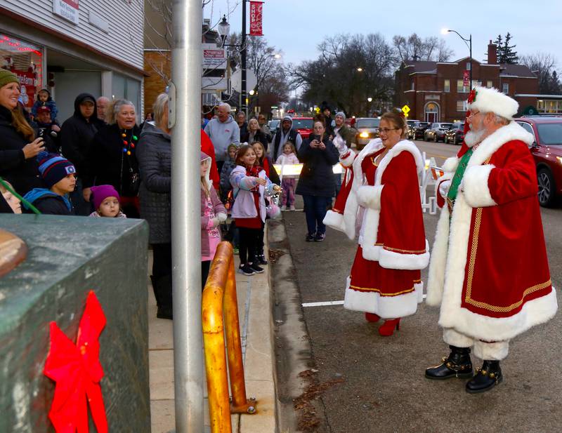 Santa and Mrs. Claus greet strollers at the 2023 Elburn Christmas Stroll on Saturday, Dec. 2, 2023.