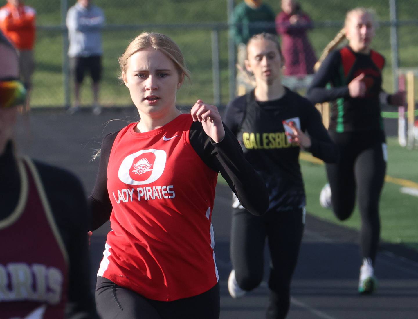 Ottawa's Kendall Justice runs the 400 meter run during the Class 2A Sectional track meet on Wednesday, May 13, 2026 in the Jeff Prusator Athletic Complex at Mendota High School.