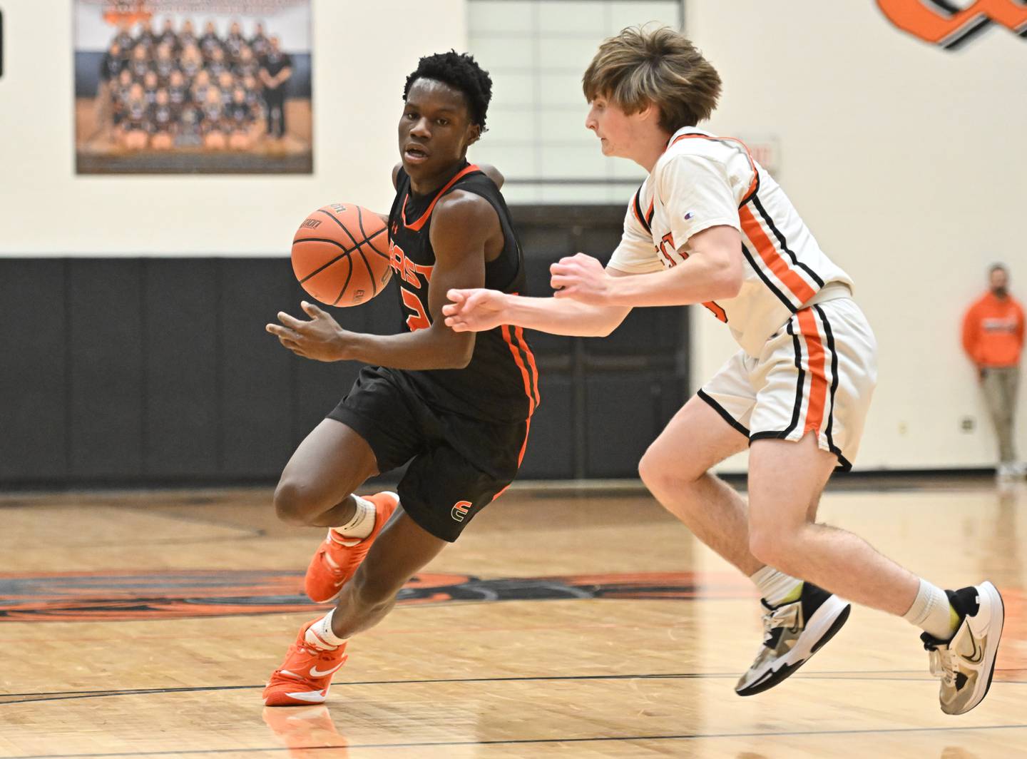 Plainfield East's Ehi Ogbomo (2) drives to the basket during a non-conference game against Lincoln-Way West on Friday, Dec. 22, 2023, at New Lenox. (Dean Reid for Shaw Local News Network)