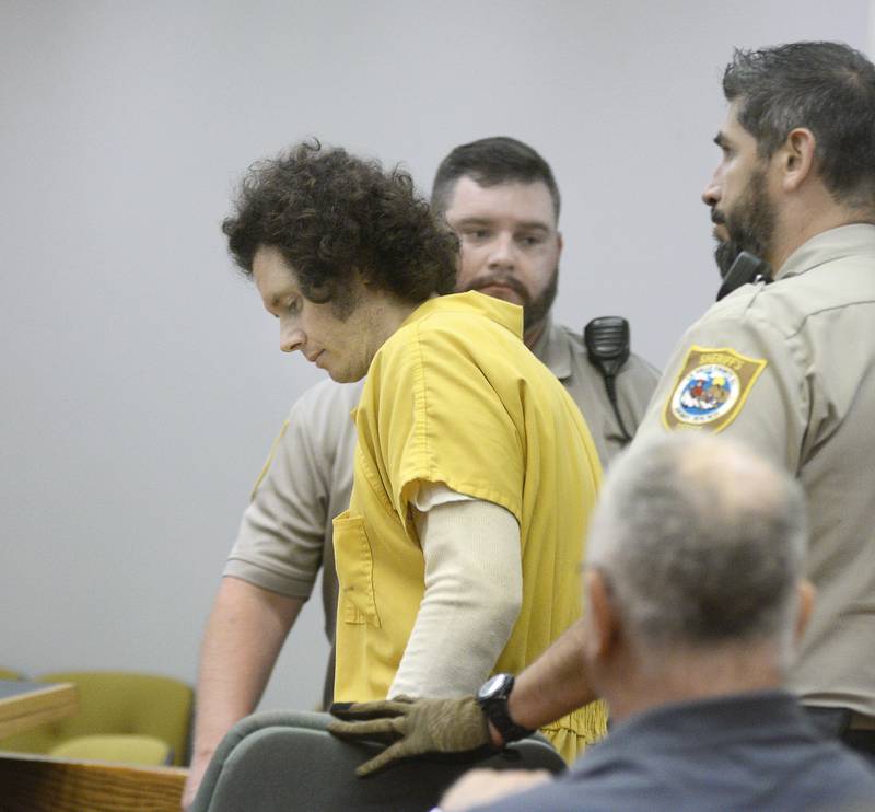 Donald Fredres enters the Ottawa courtroom Friday, July 1, 2022, for a sentencing hearing. He was sentenced to life plus 26 years for the murders of his former in-laws in Sheridan.