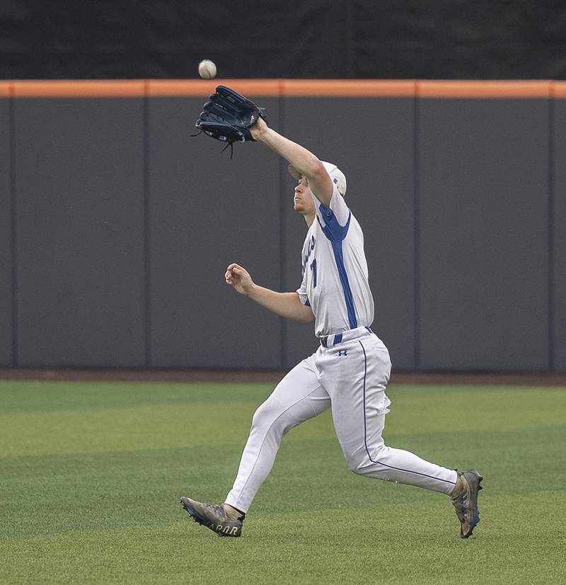 Newman’s Ashton Miner comes in for a catch against Eureka Saturday, June 7, 2025, during the Class 2A state baseball third place game at Illinois Field in Champaign.