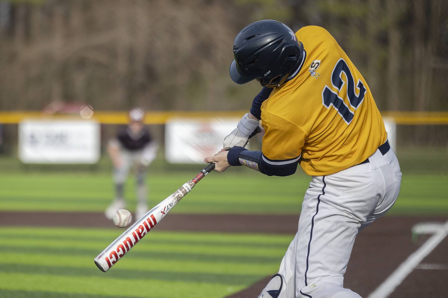 Sterling’s Drew Nettleton drives the ball against Moline Wednesday, April 16, 2025.