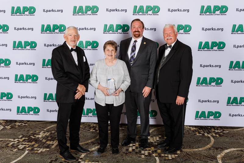 Pictured are IAPD Chairman Jeff Rigoni, far left, Roberta Troeger, Sandwich Park District Executive Director Bill Novicki and IAPD CEO Peter Murphy.