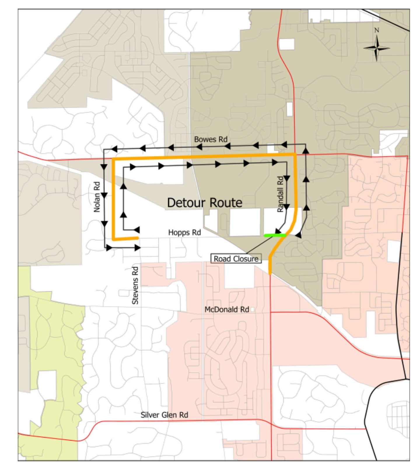 A detour has been posted by the Kane County Division of Transportation for the closure of Hopps Road on April 22.