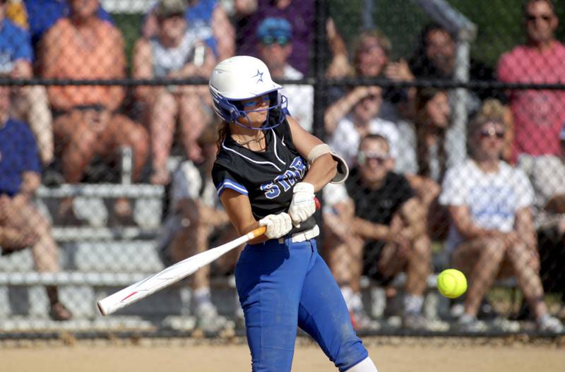 St. Charles North’s Ginger Ritter makes contact during a Class 4A St. Charles North Sectional final against Lake Park on Friday, June 2, 2023.