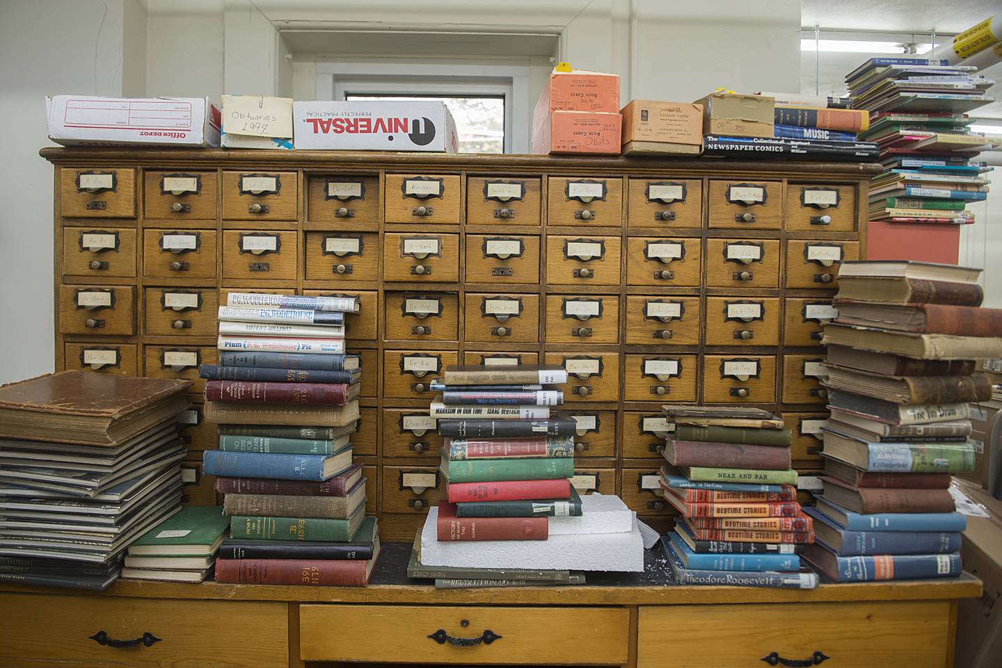 The original 1900’s card catalog sits in one of the downstairs rooms. After the renovation, director Deter plans to put it back on display in it’s original spot in the building.