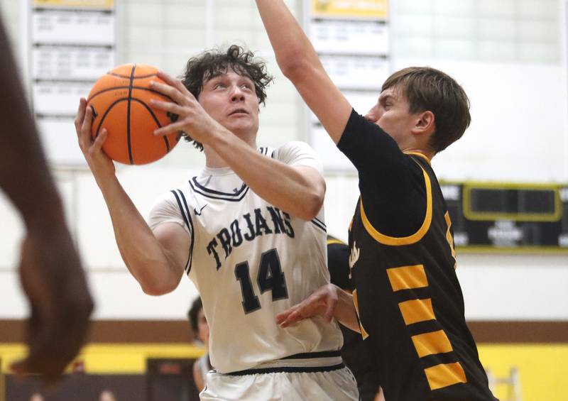 Cary-Grove’s Brady Bauer shoots against Jacobs during Hinkle Holiday Classic varsity boys basketball tournament action on Thursday, Dec. 26, 2024 at Jacobs High School in Algonquin.