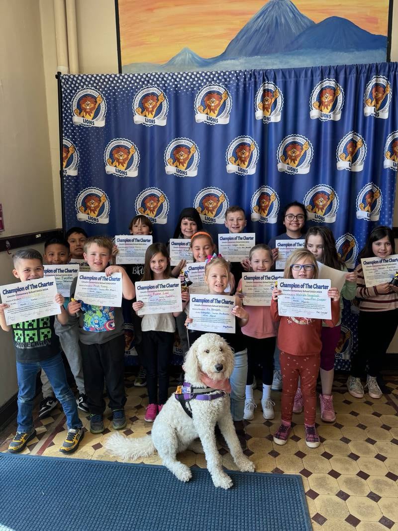 Lincoln Elementary School in Ottawa named its Champions of the Charter for March 2023. Ivy Benedetti, Matilda Sengstock, Noah Young, Kingston Morin, Reese Leal, Aubree Moore, Blair Oldenburg, Hannah Kuehlem, Aria Osteen, Ariel Luciano-Villanueva, Daron Harvey, Julian Fuentes, Aniyah Ortega, Ledger Riebe and Ryker Decker.