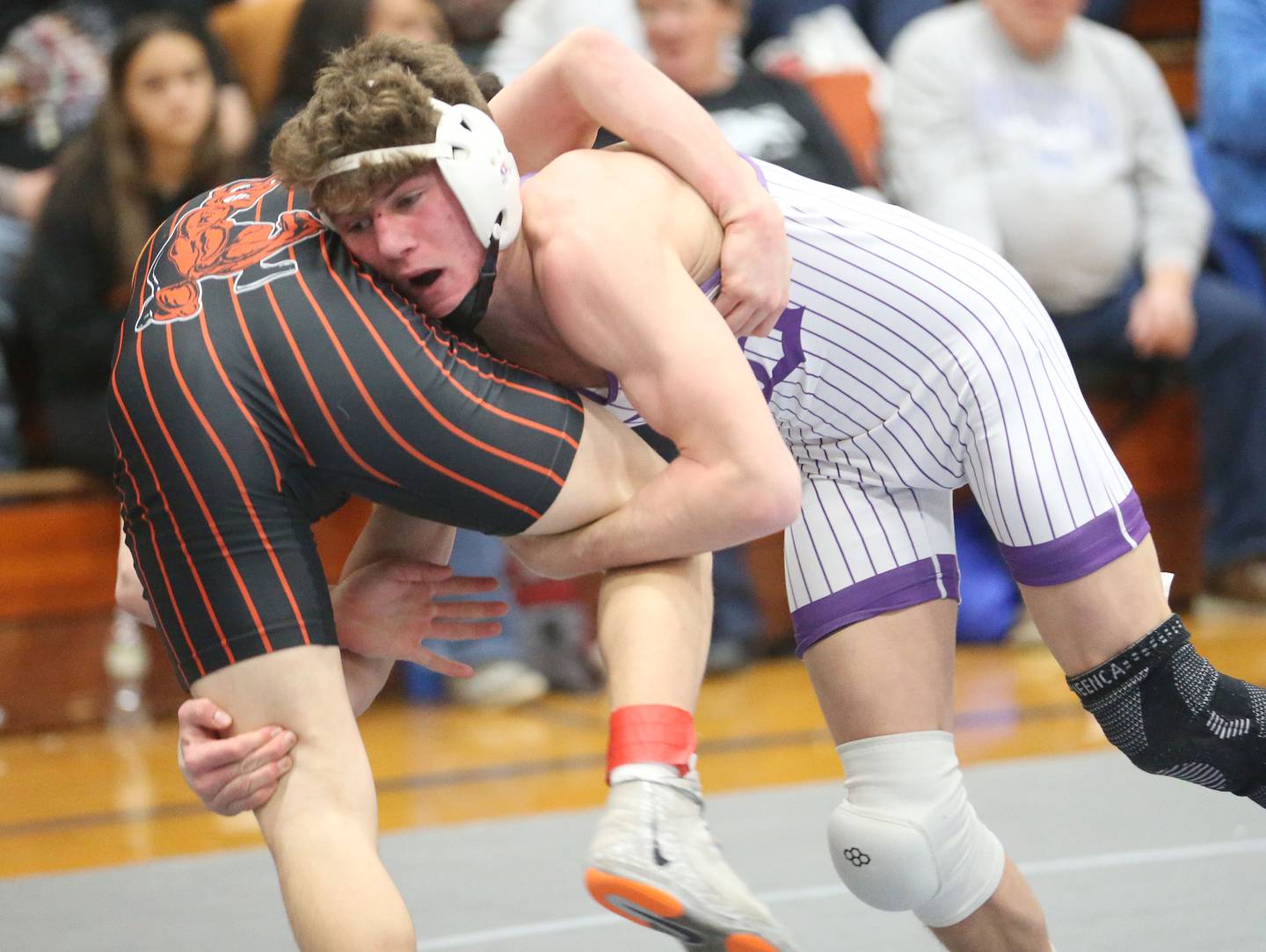 Dixon's Charlie Connors wrestels Kewanee's Lain Taylor during the Class 1A Regional meet on Saturday, Jan. 31, 2026 at Princeton High School.