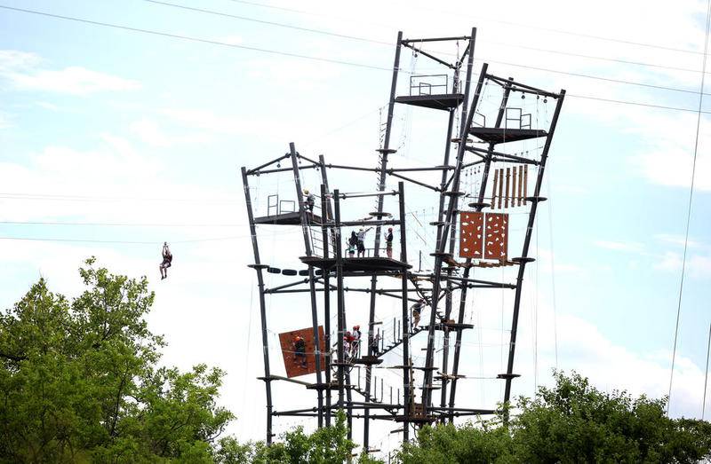 One of the climbing towers at The Forge: Lemont Quarries adventure park in Lemont. The park, which features mountain biking, climbing towers, ziplines, water sports and much more, opened July 17, 2020.
