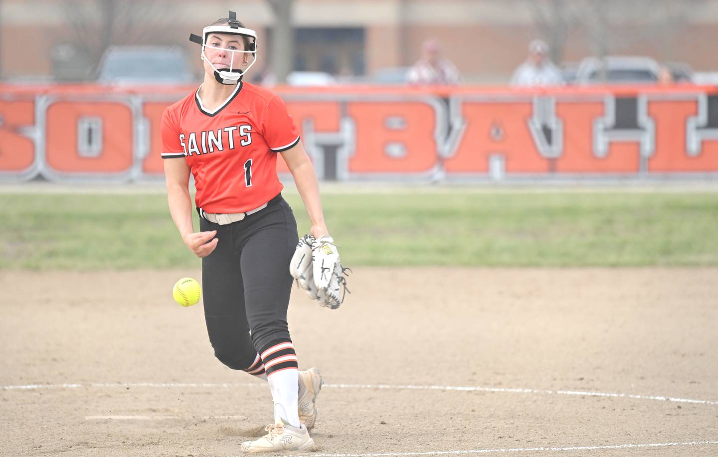 St. Charles East’s Makayla Van Dinther pitches against Lincoln-Way Central in a softball game in St. Charles on Tuesday, Mar. 24, 2026.