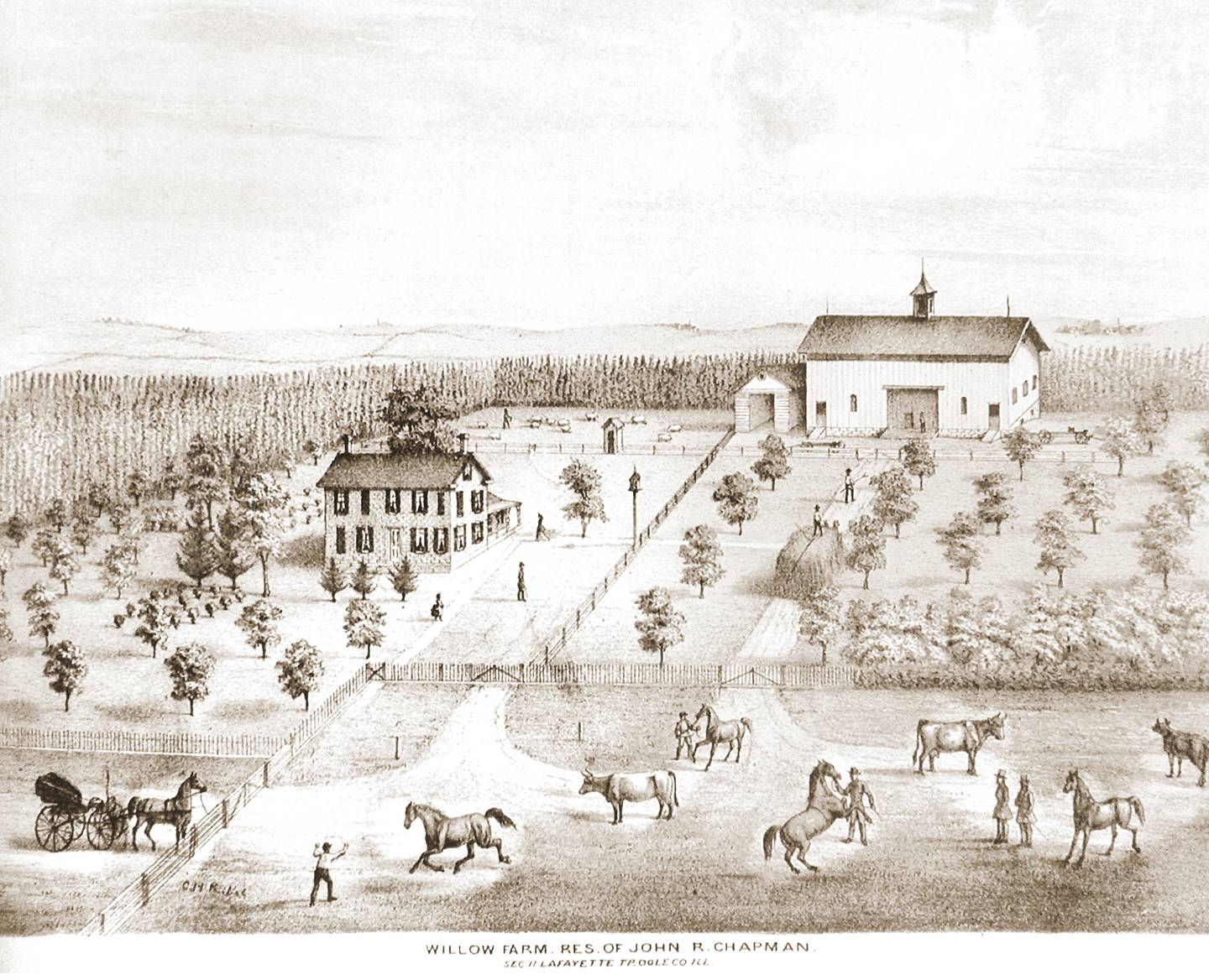 Picture of the original Chapman Farms homestead in Ashton during John R. Chapman's farming days in the 1800s.