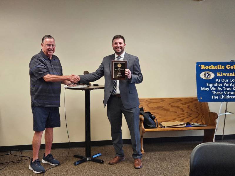 Rochelle Kiwanis Golden K Club President Will McLachlan recently was presented with two awards. He received the Outstanding Club Leadership award from the Rochelle club.