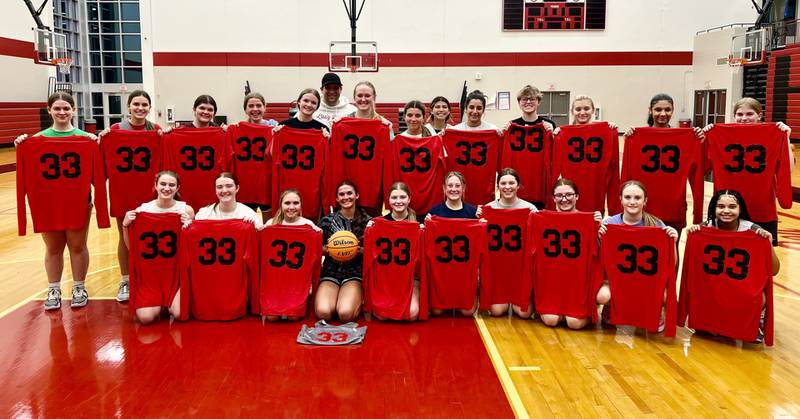 The Hall girls basketball team is wearing the No. 33 on its warmups this season in honor of the Derek “Birdy” Baird, the much beloved former Red Devil player in the Spring Valley community and lifelong friend of Red Devils coach TJ Orlandi.