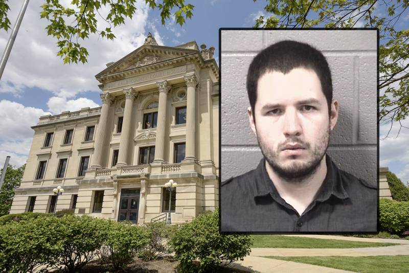 Riley McLaughlin, of the 400 block of Meadow Lane, Hinckley, is charged with 10 counts in the case that stems from July 26, 2020, according to DeKalb County court documents. (Inset photo provided by DeKalb County Jail)