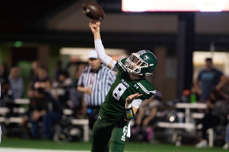 Plainfield Centrals Jeff Maliska throws a pass during a game against Joliet Central on Friday Oct. 11, 2024 at Plainfield Central High School