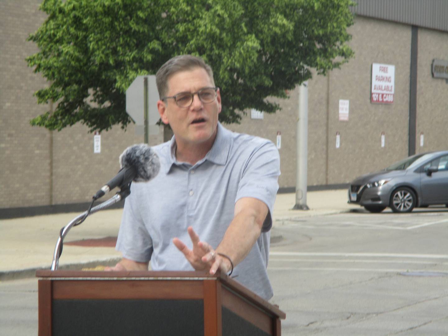 Rod Tonelli, seen speaking in his capacity as chairman of the Joliet City Center Partnership at an event on June 1, would be hired as interim city manager for Joliet, according to an agreement that goes to the City Council for a vote at a special meeting on Friday.