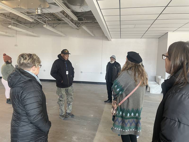 RTW Veteran Center co-founder Daniel "Doc" Habeel delivers remarks to a crowd Wednesday, Jan. 28, 2026, during a soft opening for the RTW Veteran Center in DeKalb.
