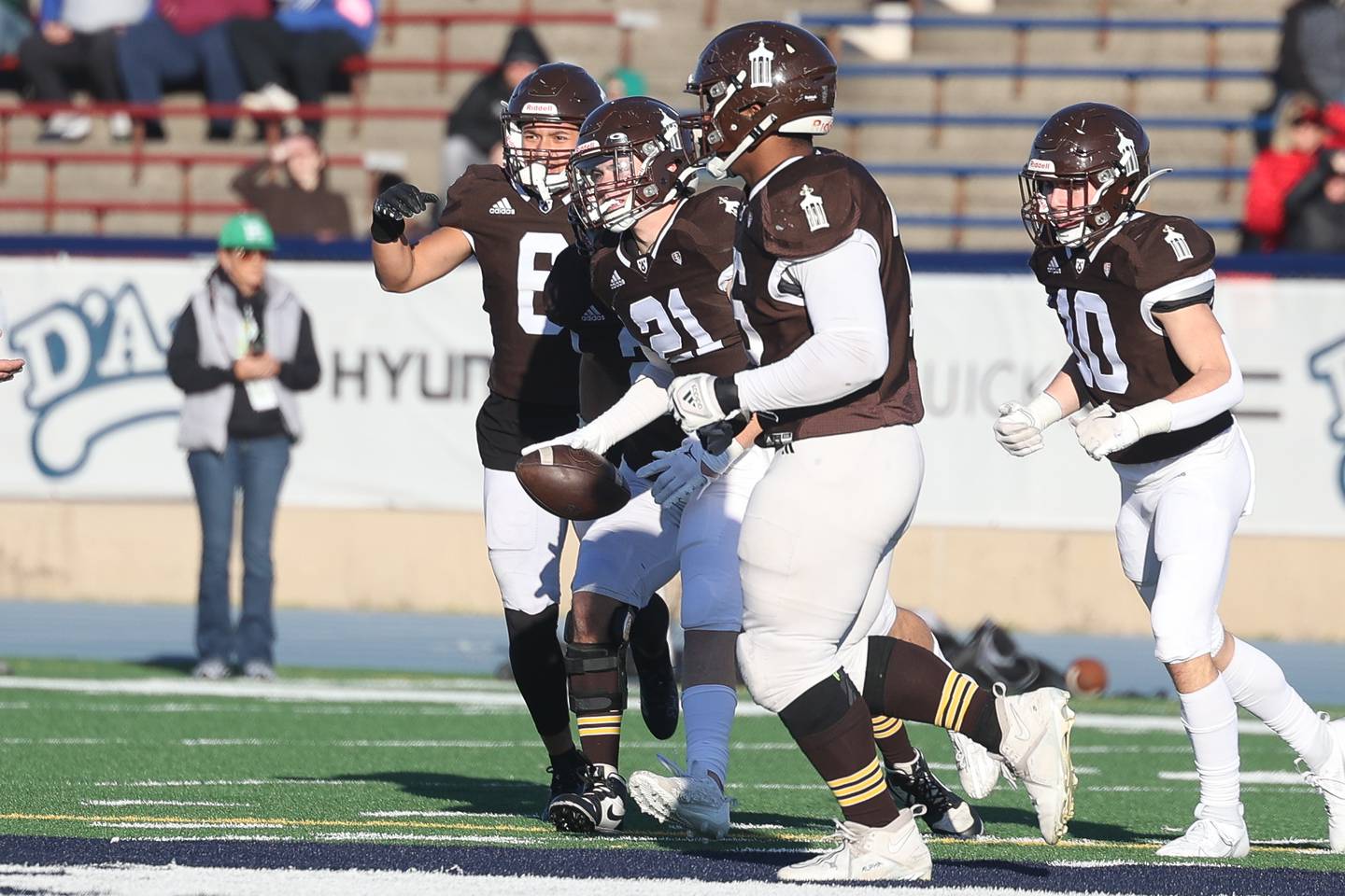 Joliet Catholic’s Conner O’Donnell comes away with the interception against Providence in the Class 5A semifinal on Saturday, Nov. 18, 2023, in Joliet.