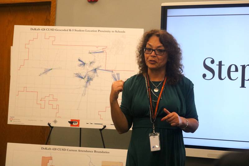 Superintendent Minerva Garcia-Sanchez speaks Wednesday, Aug. 2, 2023, during a planning session put on by DeKalb School District 428.