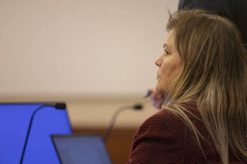 Jodie Wiederkehr appears in Ogle County Circuit Court on Tuesday, March 24, 2026. Wiederkehr is asking for dismissal of disorderly conduct charges filed against her.