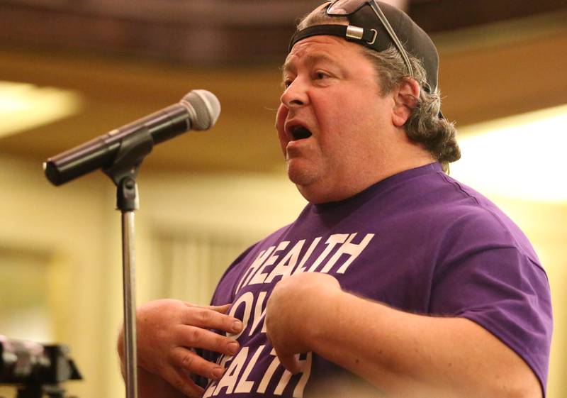 Don Gaddis speaks during the Carus town hall meeting on Wednesday, May 10, 2023 in Matthiessen Auditorium at LaSalle-Peru Township High School.