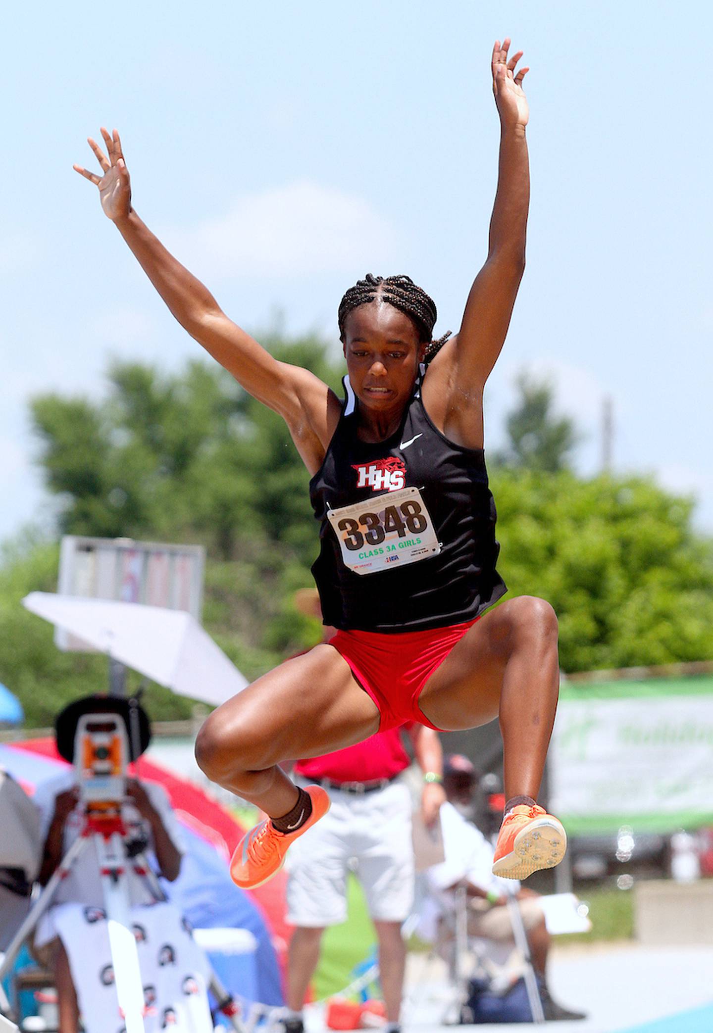 Huntley's Alex Johnson floats toward the sandpit in the Class 3A long jump on June 12, 2021 at the IHSA Girls Track and Field State Meet in Charleston.