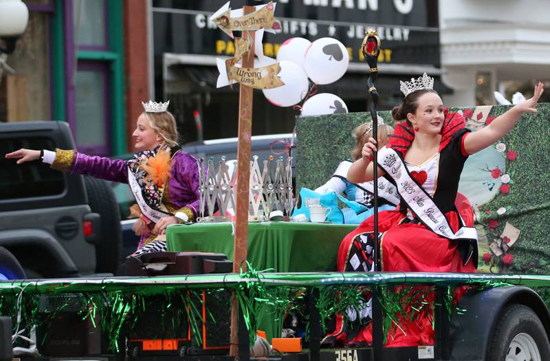 Bureau County Fair queen Kelsey Mongan, Little Miss. Mia Jacobs and Jr. Miss.MacKenzie Sherman during the 5th annual Halloween Parade on Saturday, Oct. 28, 2023 downtown Princeton.
